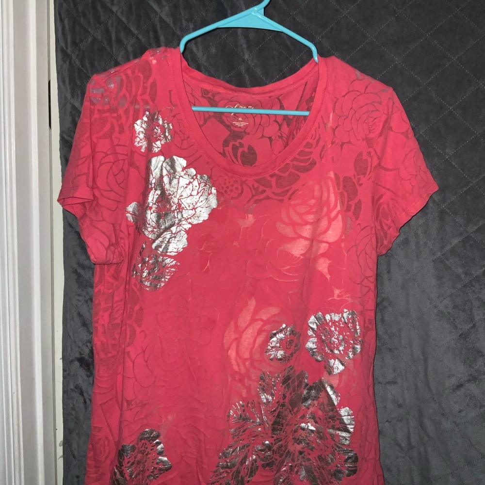 Style & Co Sport XL Short Sleeve Shirt With Attached White Camisole